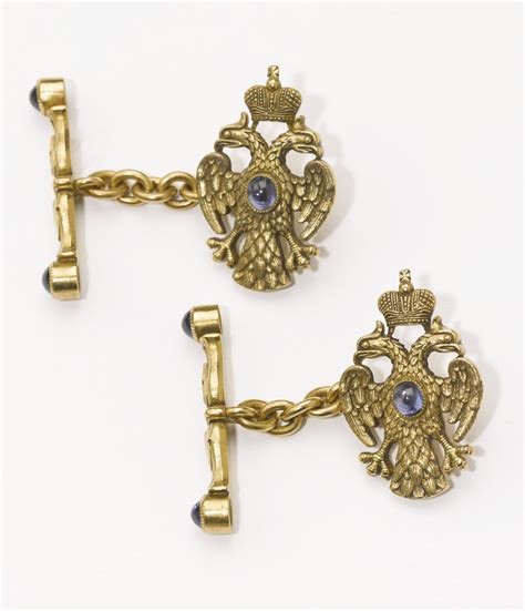 A Pair Of Fabergé Gem Set Gold Cufflinks Workmaster August Hollming