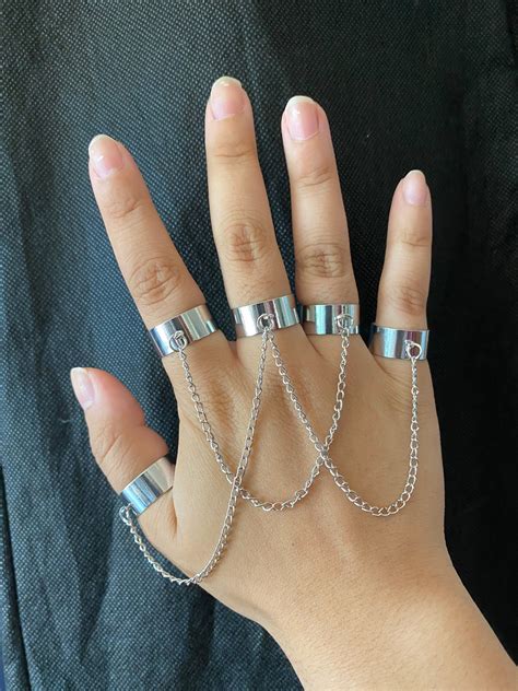 Handmade Five Finger Chain Rings Adjustable Cross Chain Etsy Hand