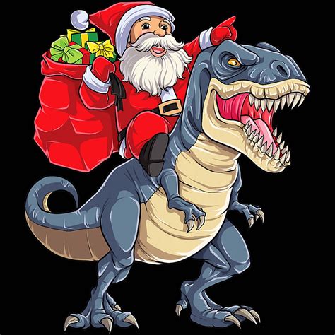 Santa Riding Dinosaur T Rex Christmas Png Christmas Design Etsy