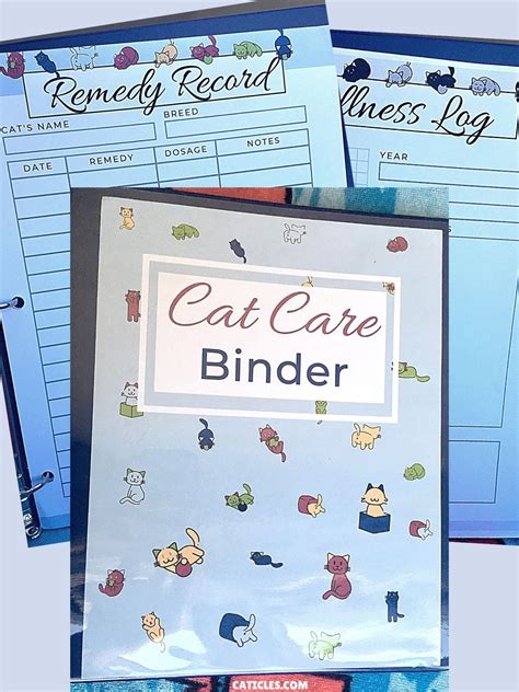 Cute Cat Care Binder Printables Diy Records Organization