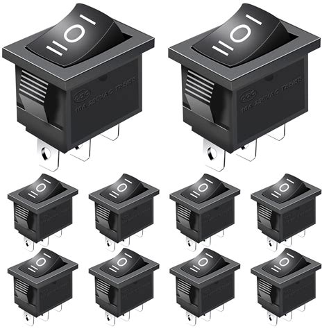 Taiss 10Pcs Rocker Toggle Switch Black AC 250V 10A 125V 12A ON Off ON