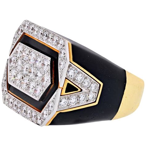 David Webb Karat Gold Black Enamel Jade Diamond And Ruby Ring For