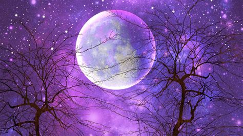 Download Starry Purple Night Sky Moon Wallpaper