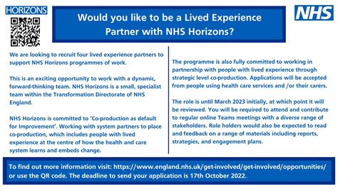 NHS Horizons On Twitter If You D Like To Be A Lived Experience