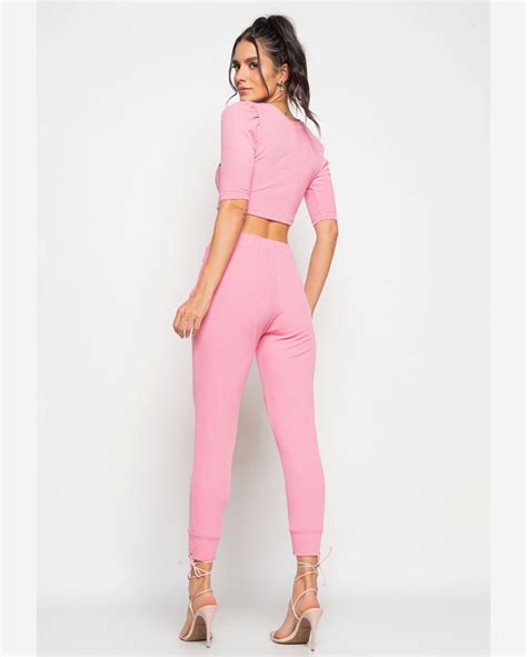 Riachuelo Conjunto Comfy Cropped Princesa E Jogger Canelada Rosa