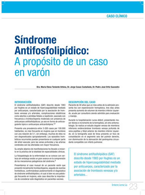 Pdf S Ndrome Antifosfolip Dico A Prop Sito De Un Caso En Var N