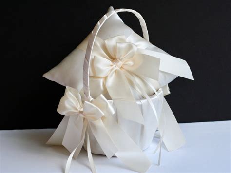 Ivory Flower Girl Basket And Ring Bearer Pillow Set Ivory Etsy