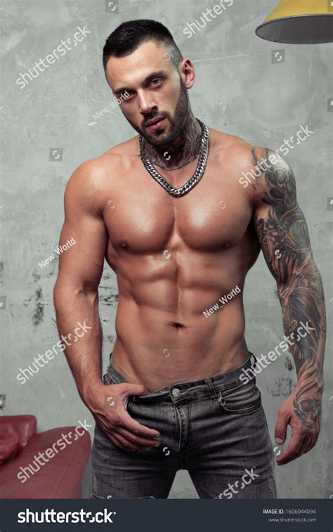 Fashion Portrait Sexy Naked Male Model Stock Photo 1606044094
