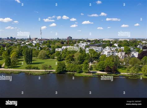 Aerial View Of Public Park At Outer Alster Lake In Hamburg Stock Photo