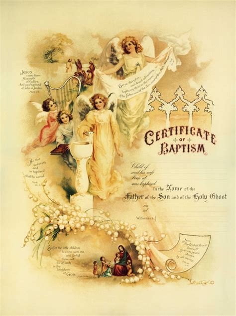 Traditional Baptism Sacrament Certificate With Angels Unframed