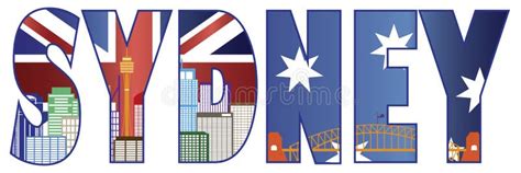 Sydney Text Outline Avec Lillustration De Couleur Dhorizon