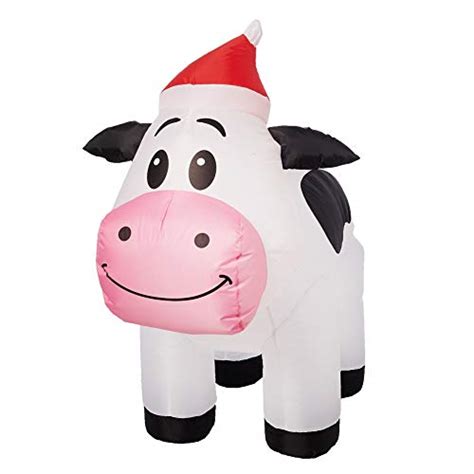 Gemmy 3FT Tall Inflatable Christmas Cow With Santa Hat Indoor Outdoor