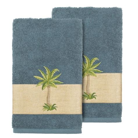 Authentic Hotel And Spa Turkish Cotton Palm Tree Embroidered Teal Hand