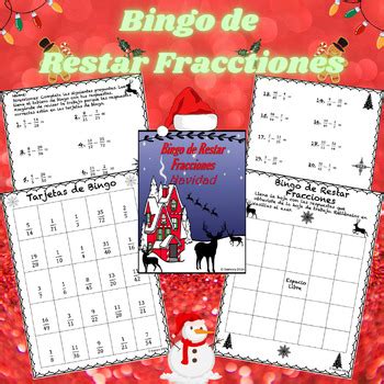 Bingo de Restar Fracciones Navidad Matemáticas de 4o y 5o Grado