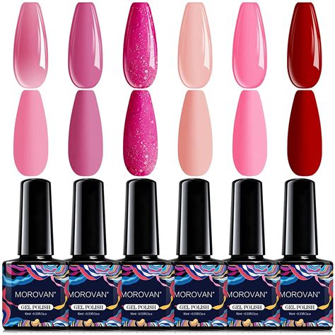 Morovan Gel Nail Polish Kit Pink Set Colors Gel Polish Red Nude Pink