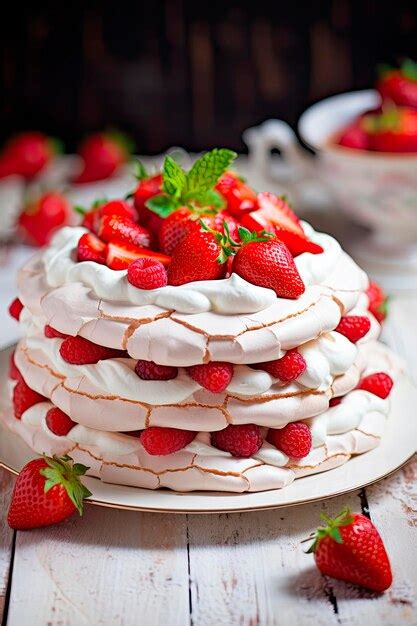 Premium Ai Image Homemade Delicious Meringue Cake Pavlova With Fresh