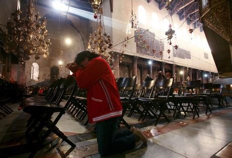 Christian Pilgrim Kneels Prayer Central Nave Editorial Stock Photo