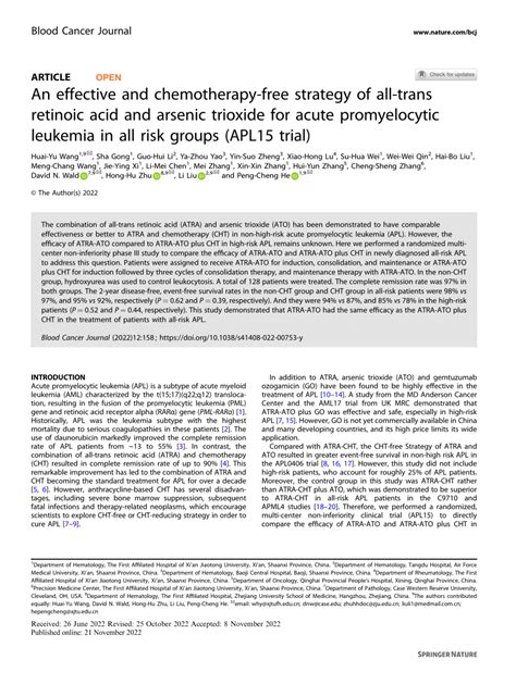 Pdf An Effective And Chemotherapy Free Strategy Of All Trans Retinoic Acid And Arsenic