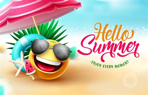 Summer Greeting Vector Design Hello Summer Text In Beach Background