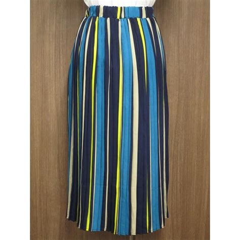 Cutie Blonde キューティーブロンド ロング丈 プリーツスカート M ブルー系 ベージュ ネイビー ストライプ柄 レディース