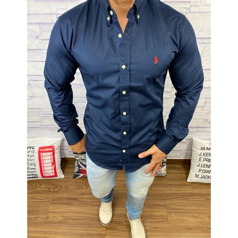 Camisa Social Manga Longa Ralph Lauren Azul Escuro Shopee Brasil