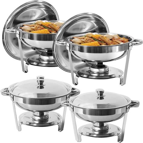 Jacgood 5 Qt Stainless Steel Chafing Dish Set 4 Pack Round Buffet