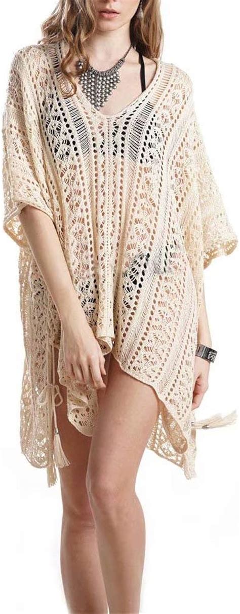 Alessioy Strandponcho Lose Strandkleider Spitze Crochet Bikini Cover Up