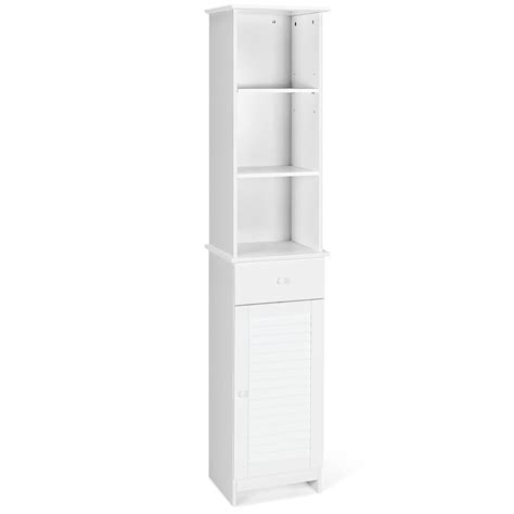 Bathroom Tall Freestanding Storage Cabinet With Open Shelves And Drawe