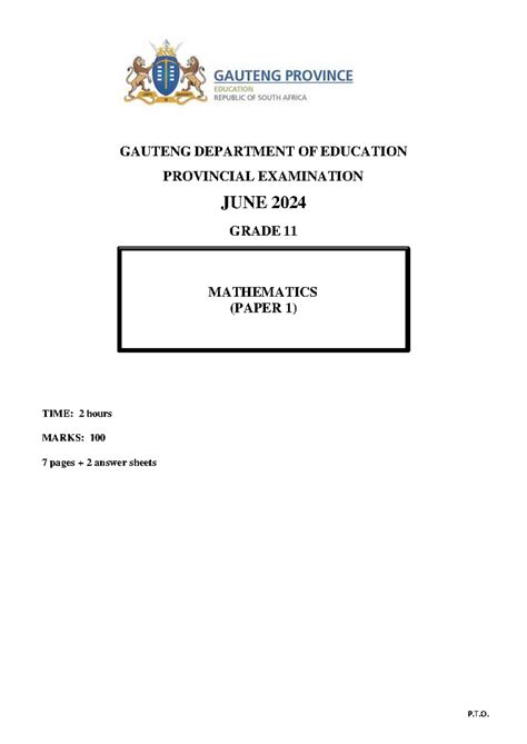 Grade 11 Gauteng Provincial Examination P1 June 2024 Qp Pt