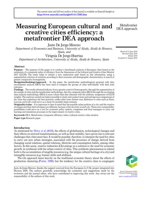 Pdf Measuring European Cultural And Creative Cities Efficiency A