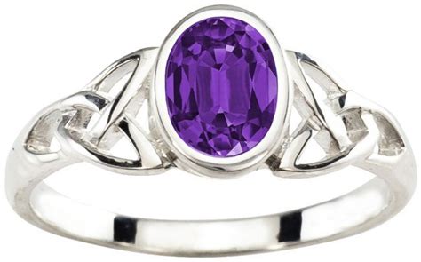 Amethyst Silver Celtic Trinity Knot Ring February Birthstone