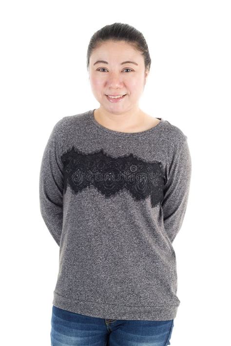 Passport Photo Of Laughing Mature Adult Latin American Woman Stock