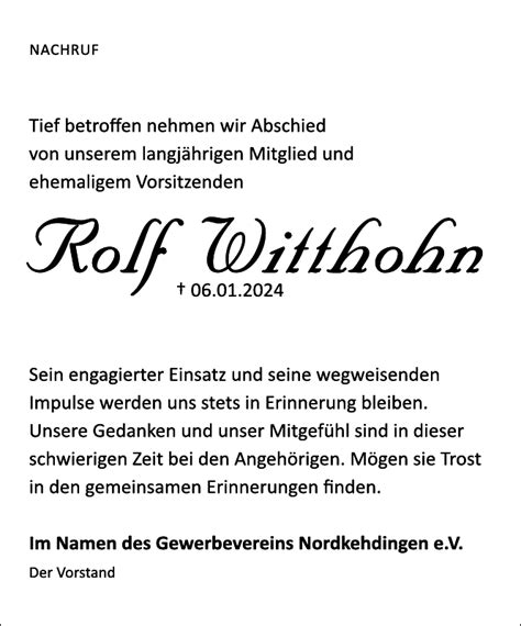 Rolf Witthohn Nachruf Stader Tageblatt