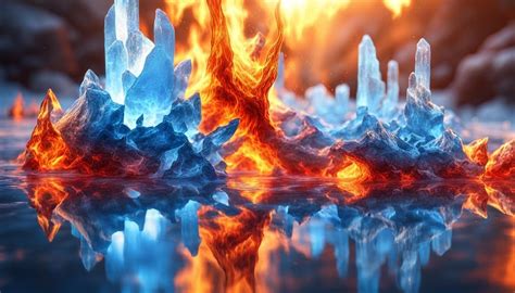 Fire And Ice Crystalike Icecycles Reflecting A Fire In The Background