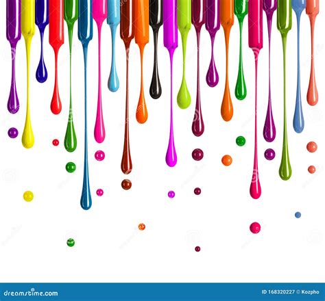 Colorful Drops Of Nail Polish Drip From Brushes Isolated On White