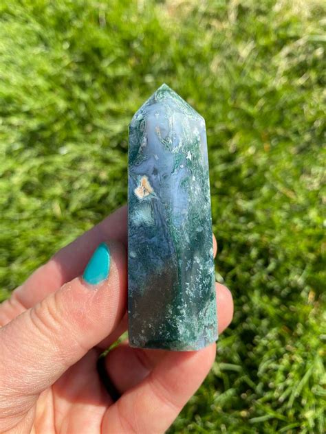 Rocks Geodes Home Living Obelisk Blue Moss Agate Tower Crystal