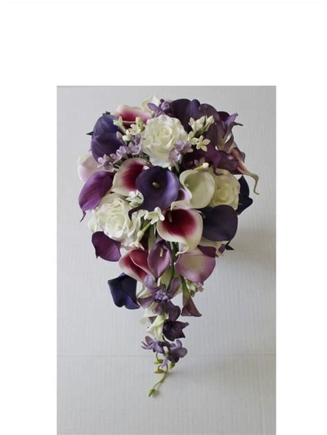 Cascade Wedding Calla Lily Bouquet Purple Bouquet Bridal Bouquet Real Touch Purple Calla Lily