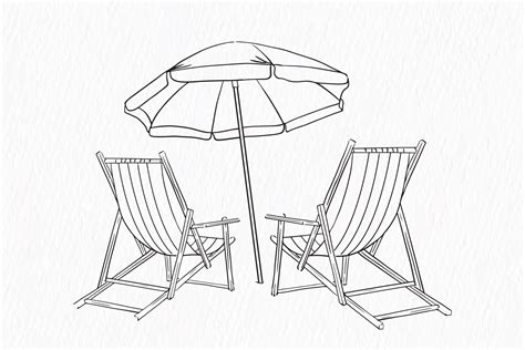 One line drawing of Beach umbrella and chair with summer vibe 25750363 Vector Art at Vecteezy