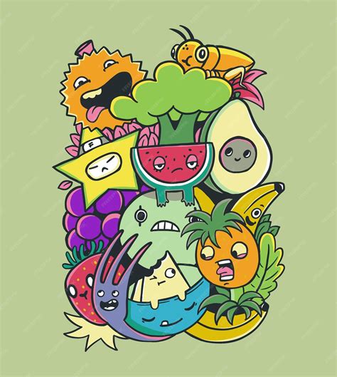 Premium Vector Doodle Art Colorful Doodle Fruits Background