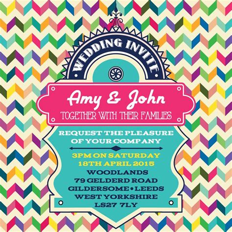 Retro wedding invitations, bright, vibrant, multicoloured wedding ...