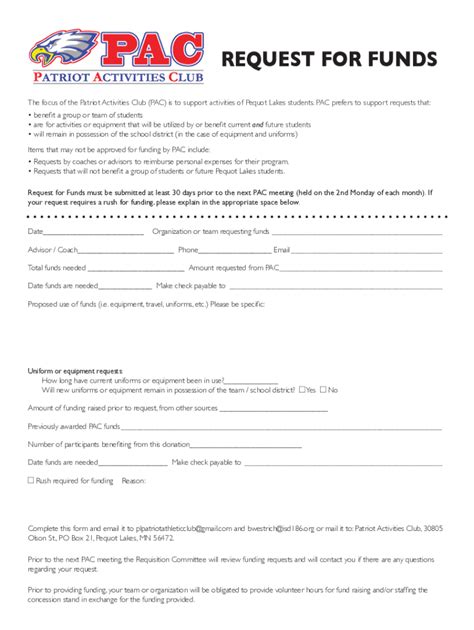 Fillable Online PAC Donations To Pequot Lakes Activities Fax Email