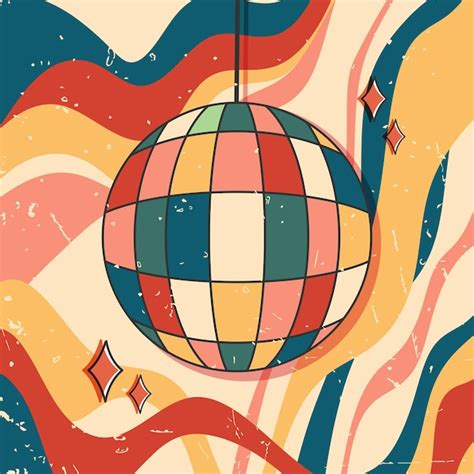 Premium Vector Disco Ball In Vintage Groovy Style Trendy Retro Design