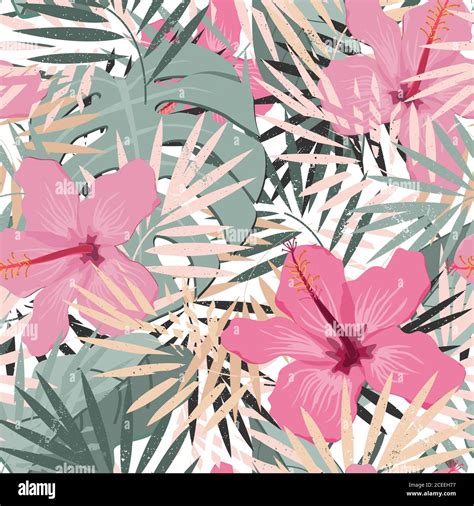 Seamless Vector Floral Summer Pattern Background With Tropical Palm