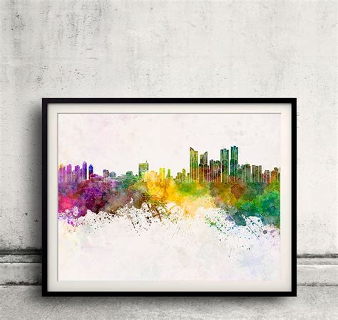 Busan Skyline in Watercolor Background 8x10 in to 12x16 Poster Digital ...