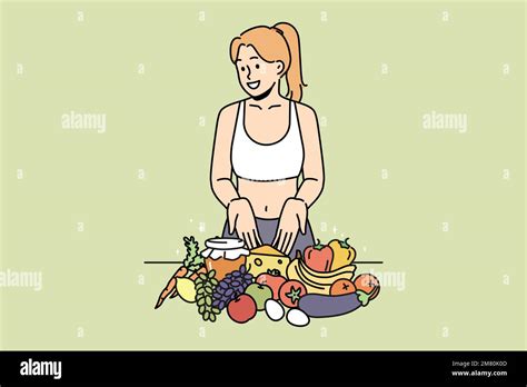 Smiling Young Woman In Sportswear Recommend Healthy Eating Happy Girl