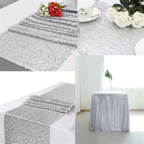 Silver 12x72 Inch Sequin Table Runner Sequin Runner Wedding Party Dinner Reception Bridal