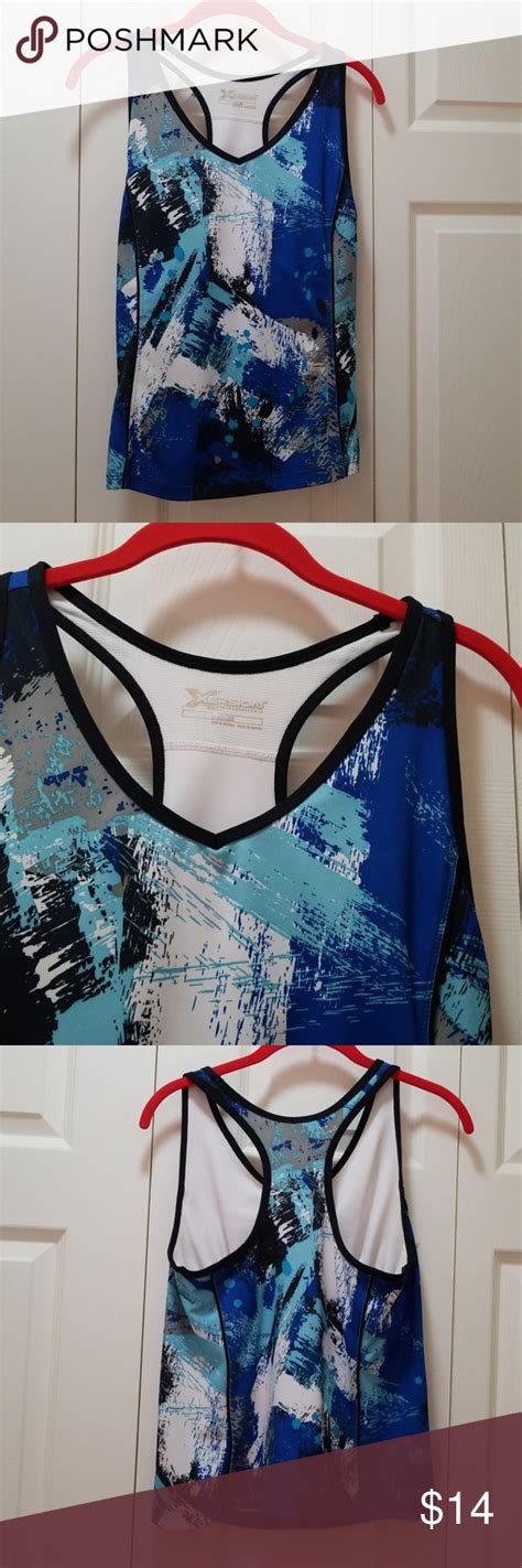 Xersion Blue Workout Top With Racer Back And Shelf Bra