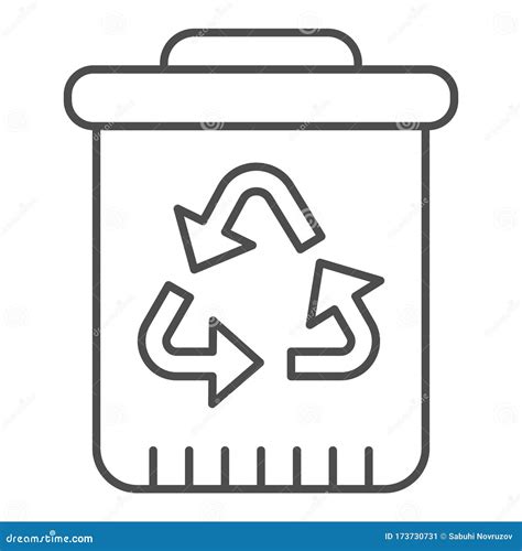 Recycle Bin With Recycling Sign Thin Line Icon Plastic Bucket For