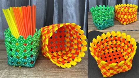 DIY Basket from Plastic drinking Straws สานตะกรา จากหลอดพลาสตก YouTube