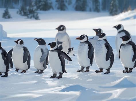 Premium Photo A Group Of Penguins Standing In The Snow